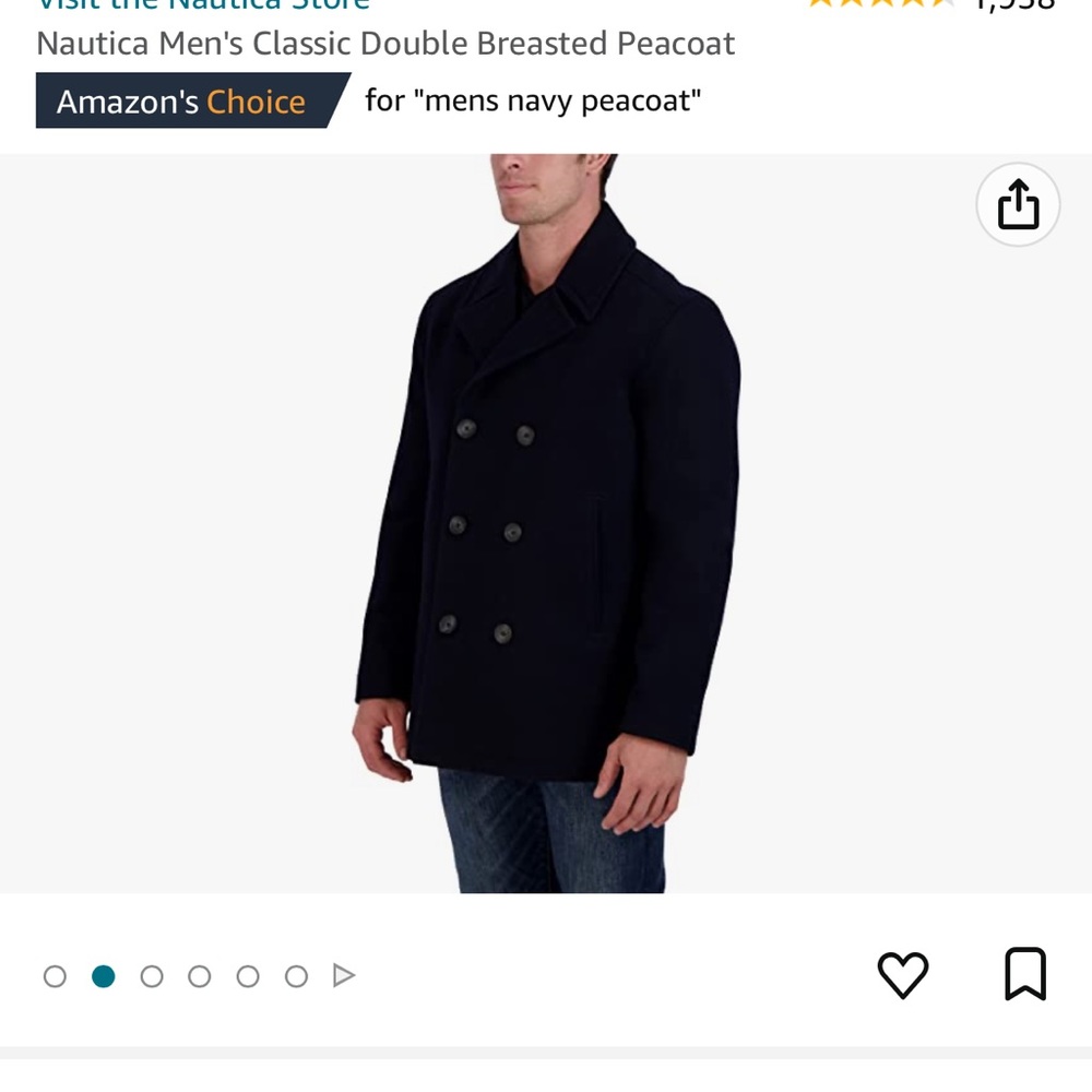 Nautica Men’s Classic Double Breasted Peacoat, Brand New COLOR:DARK NAVY